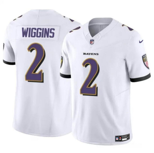 Men's Baltimore Ravens #2 Nate Wiggins White 2024 Draft F.U.S.E. Vapor Limited Football Jersey