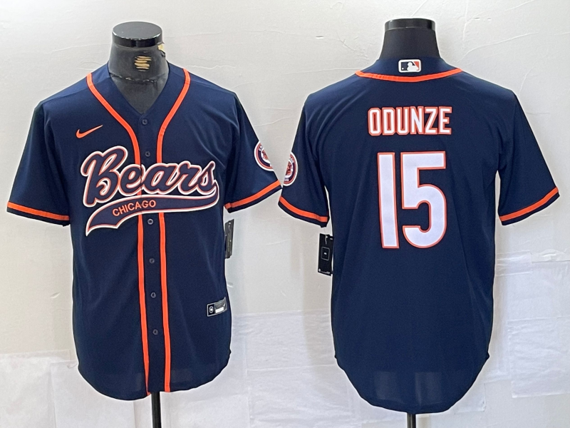 Men's Chicago Bears #15 Rome Odunze Navy BlueWith Patch Cool Base Stitched Baseball Jersey