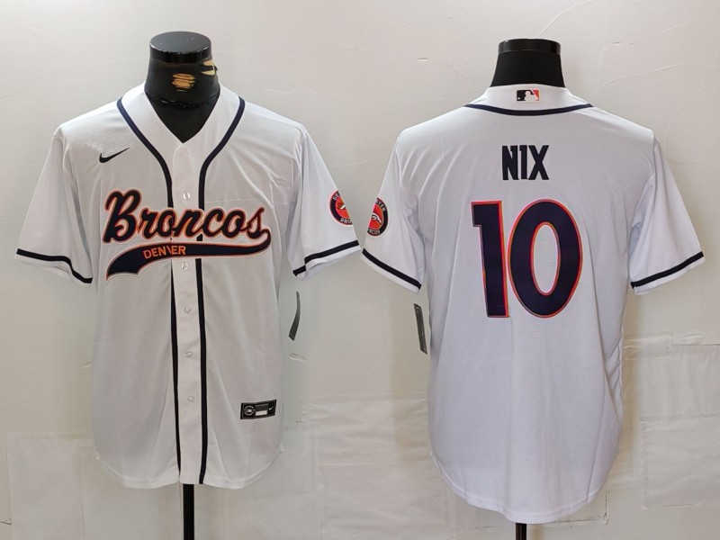 Men's Denver Broncos #10 Bo Nix White Cool Base Stitched Baseball Jersey