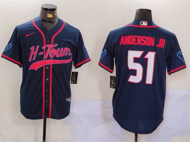 Men's Houston Texans #51 Will Anderson Jr. Navy With Patch Cool Base Stitched Baseball Jerseys