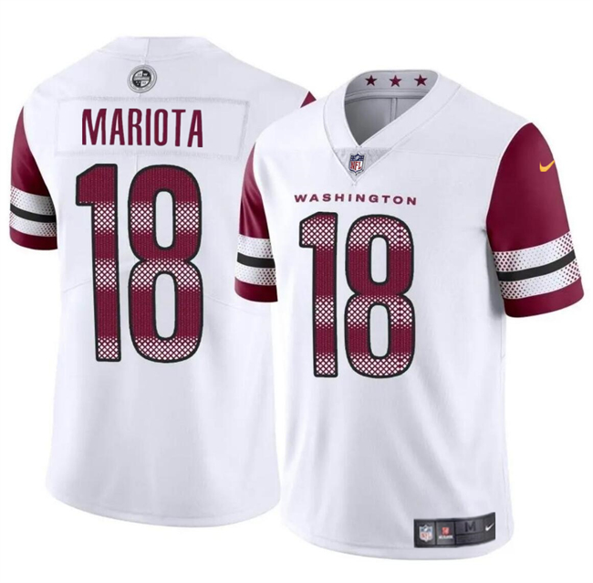 Men's Washington Commanders #18 Marcus Mariota White 2024 Vapor Limited Stitched Football Jersey