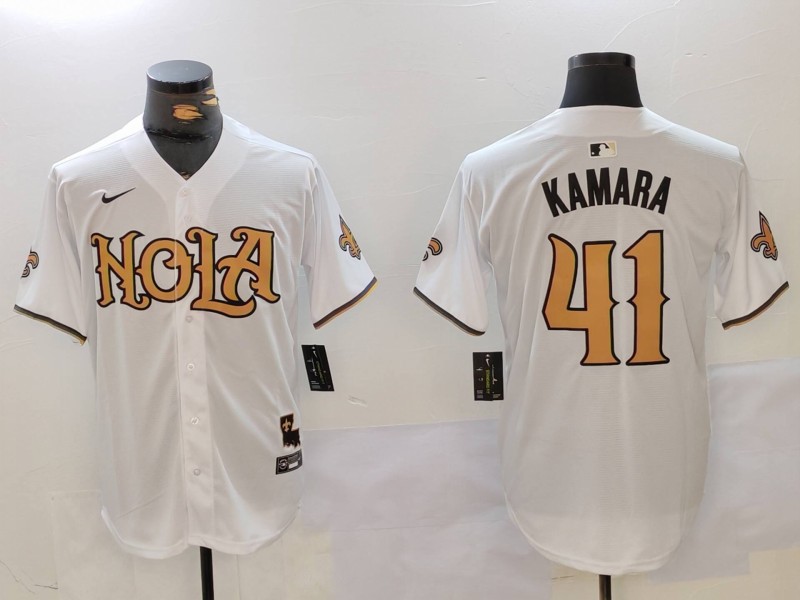 Men's New Orleans Saints #41 Alvin Kamara White Nola Baseball Jersey