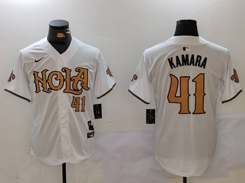 Men's New Orleans Saints #41 Alvin Kamara White Nola Baseball Jerseys