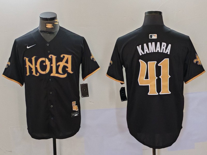 Men's New Orleans Saints #41 Alvin Kamara Black Cool Base Stitched Baseball Jersey