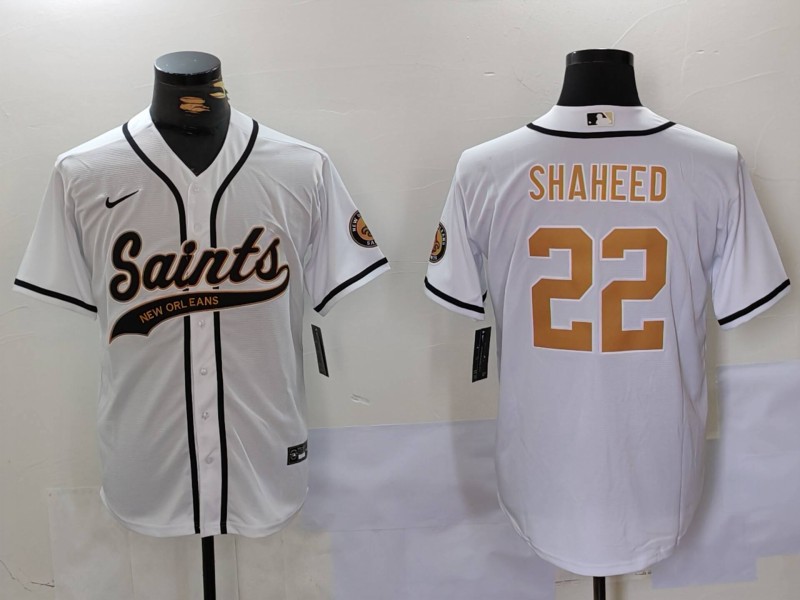 Men's New Orleans Saints #22 Rashid Shaheed White Cool Base Stitched Baseball Jersey