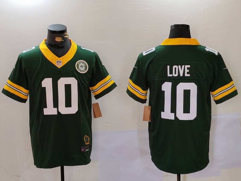 Men's Green Bay Packers #10 Jordan Love Green 2023 F.U.S.E. With Patch Limited Stitched Football Jersey