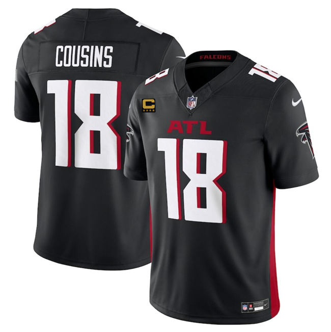 Men's Atlanta Falcons #18 Kirk Cousins Black 2024 F.U.S.E With 4-Star C Patch Vapor Untouchable Limited Stitched Football Jersey