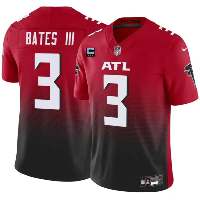 Men's Atlanta Falcons #3 Jessie Bates III Red Black 2024 F.U.S.E With 3-Star C Patch Vapor Untouchable Limited Stitched Football Jersey