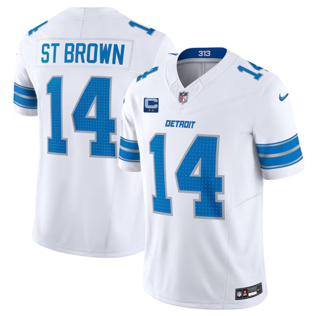 Men's Detroit Lions #14 Amon-Ra St. Brown White 2024 F.U.S.E. With 2-Star C Patch Vapor Limited Stitched Jersey