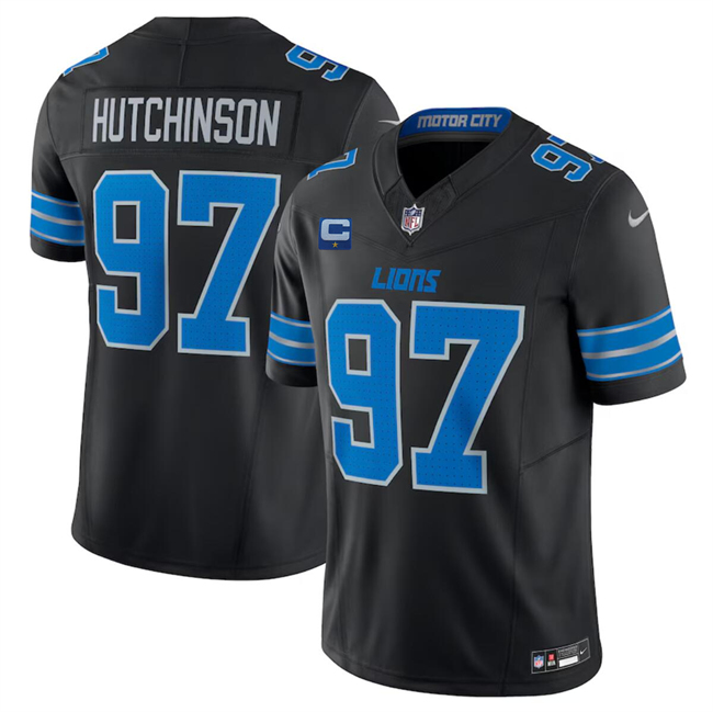 Men's Detroit Lions #97 Aidan Hutchinson Black 2024 F.U.S.E. With 1-Star C Patch 2nd Alternate Vapor Limited Stitched Jersey