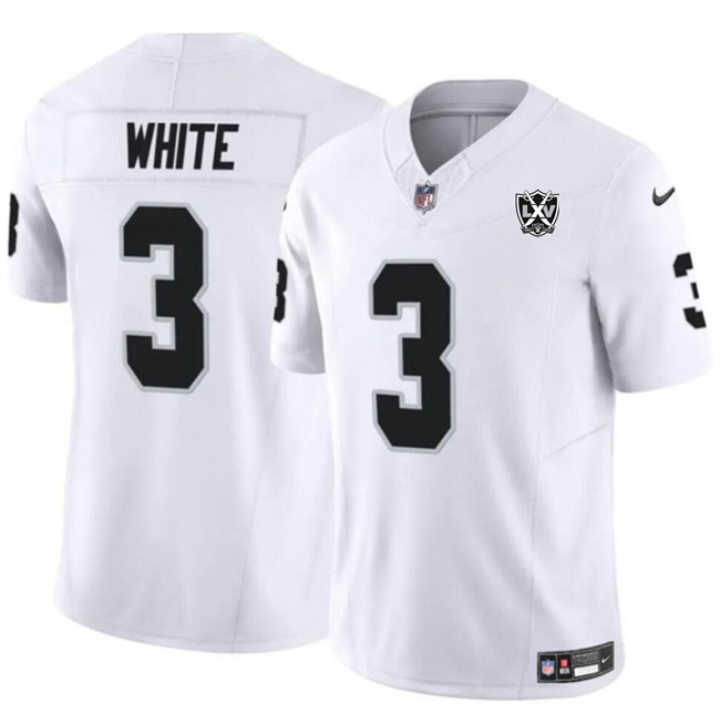 Men's Las Vegas Raiders #3 Zamir White White 2024 F.U.S.E 65th Anniversary Patch Vapor Stitched Football Jersey