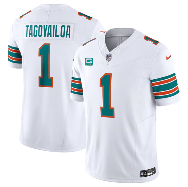 Men's Miami Dolphins #1 Tua Tagovailoa White F.U.S.E Alternate With 3-Star C Patch Vapor Limited Stitched Football Jersey