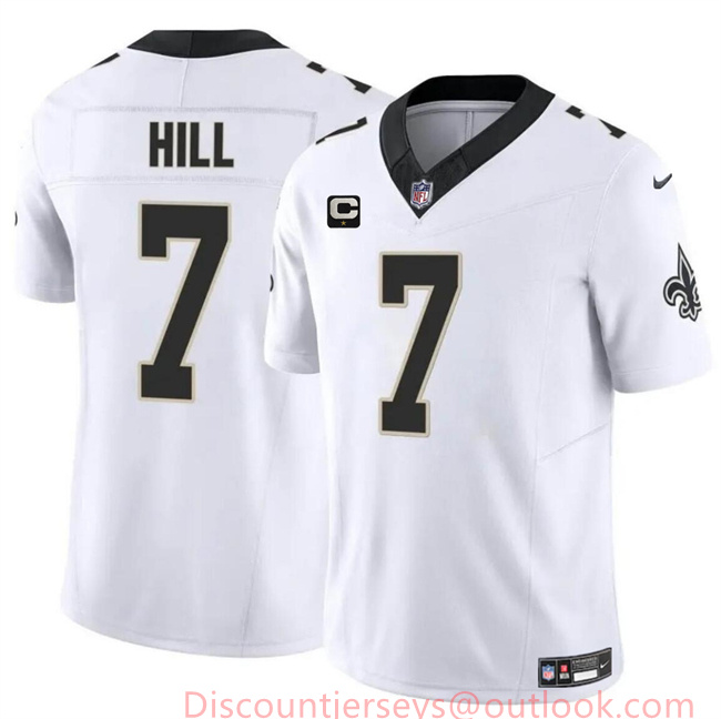 Men's New Orleans Saints #7 Taysom Hill White 2024 F.U.S.E With 1-Star C Patch Vapor Limited Stitched Football Jersey