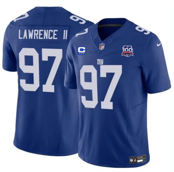 Men's New York Giants #97 Dexter Lawrence II Blue 2024 F.U.S.E. With 3-Star C Patch And 100TH Season Patch Vapor Untouchable Limited Stitched Jersey