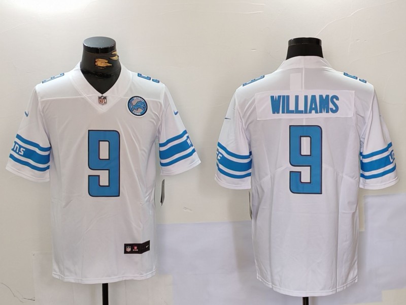 Men's Detroit Lions #9 Jameson Williams White With Patch Vapor Untouchable Limited Stitched Jersey