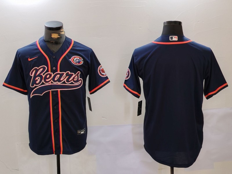 Men's Chicago Bears Blank Navy Blue With Patch Cool Base Stitched Baseball Jersey