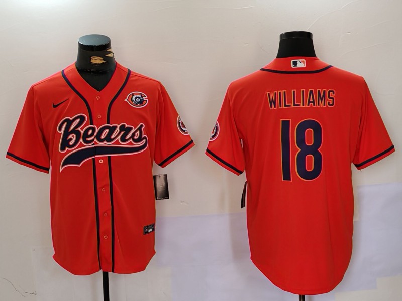 Men's Chicago Bears #18 Caleb Williams Orange Throwback With Patch Cool Base Stitched Baseball Jersey