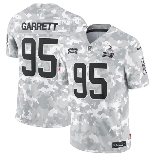 Men's Cleveland Browns #95 Myles Garrett 2024 Arctic Camo Salute To Service Limited Stitched Football Jersey