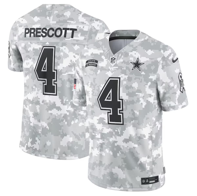 Men's Dallas Cowboys #4 Dak Prescott 2024 Arctic Camo Salute To Service Limited Stitched Football Jersey