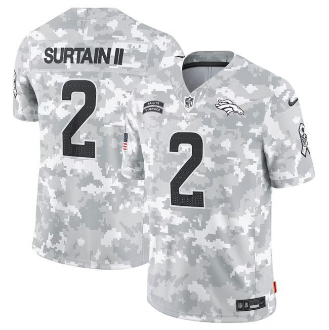 Men's Denver Broncos #2 Patrick Surtain II 2024 Arctic Camo Salute To Service Limited Stitched Football Jersey