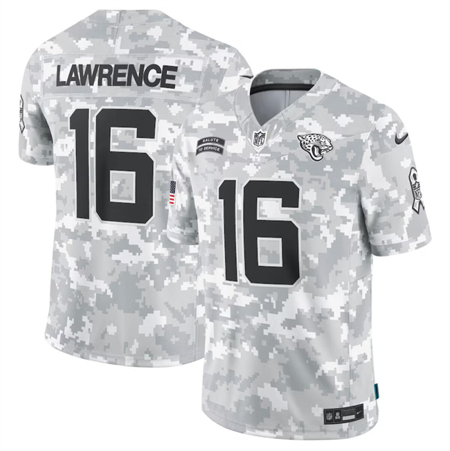 Men's Jacksonville Jaguars #16 Trevor Lawrence 2024 Arctic Camo Salute To Service Limited Stitched Football Jersey