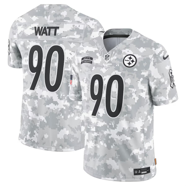 Men's Pittsburgh Steelers #90 T. J. Watt 2024 Arctic Camo Salute To Service Limited Stitched Football Jersey