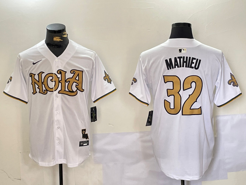 Men's New Orleans Saints #32 Tyrann Mathieu White Cool Base Stitched Baseball Jersey