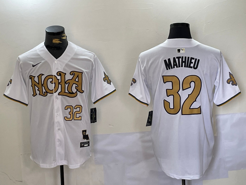 Men's New Orleans Saints #32 Tyrann Mathieu White Cool Base Stitched Baseball Jerseys