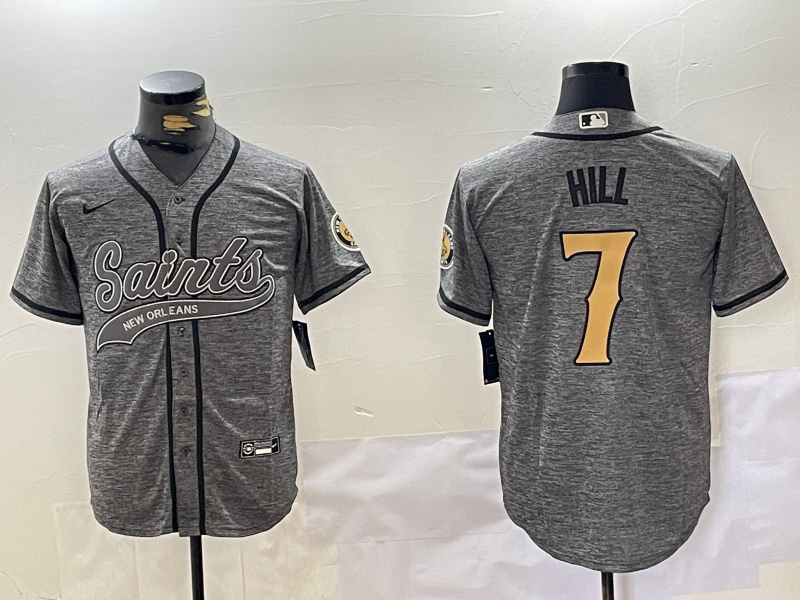 Men's New Orleans Saints #7 Taysom Hill Grey With Patch Cool Base Stitched Baseball Jersey