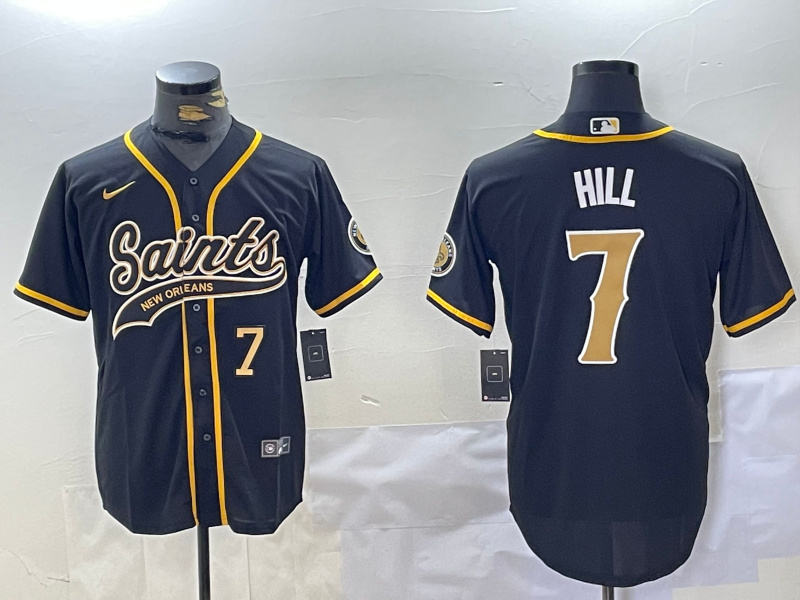 Men's New Orleans Saints #7 Taysom Hill Black With Patch Cool Base Stitched Baseball Jerseys