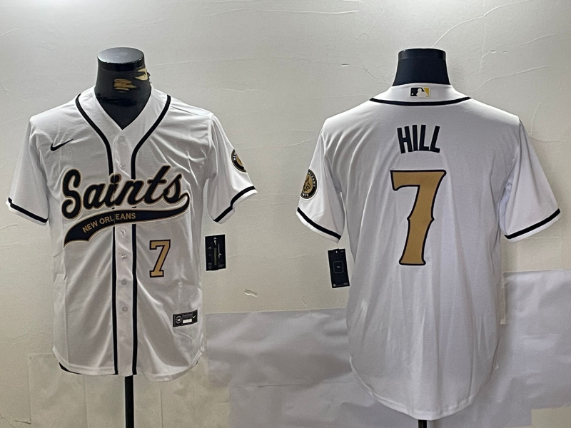 Men's New Orleans Saints #7 Taysom Hill White With Patch Cool Base Stitched Baseball Jerseys