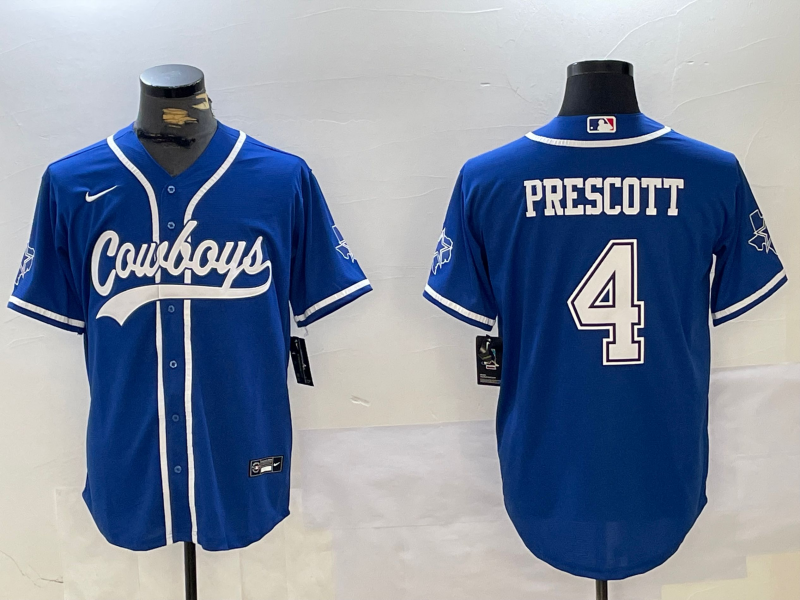 Men's Dallas Cowboys #4 Dak Prescott Light Blue Stitched Cool Base Nike Baseball Jersey