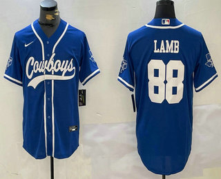 Men's Dallas Cowboys #88 CeeDee Lamb Light Blue Stitched Cool Base Nike Baseball Jersey