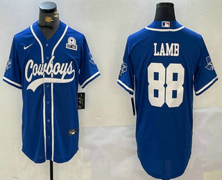 Men's Dallas Cowboys #88 CeeDee Lamb Light Blue 1960 Patch Stitched Cool Base Nike Baseball Jersey