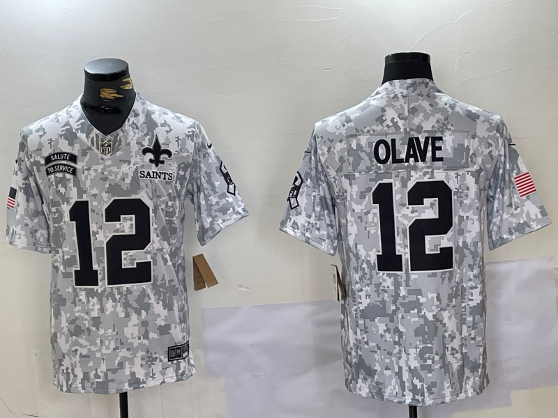 Men's New Orleans Saints #12 Chris Olave Arctic Camo 2024 FUSE Salute to Service Limited Stitched Jersey