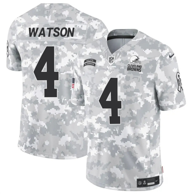 Men's Cleveland Browns #4 Deshaun Watson 2024 F.U.S.E Arctic Camo Salute To Service Limited Stitched Football Jersey