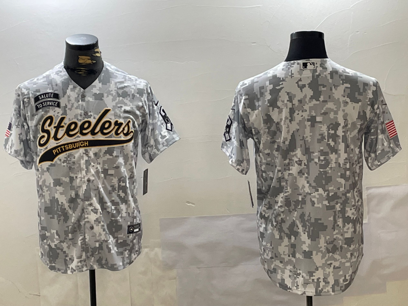 Men's Pittsburgh Steelers Team Logo 2024 Arctic Camo Salute to Service Stitched Baseball Jersey