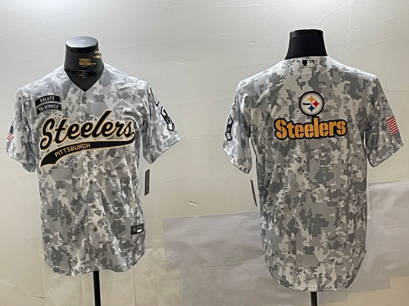 Men's Pittsburgh Steelers Team Logo 2024 Arctic Camo Salute to Service Stitched Baseball Jerseys