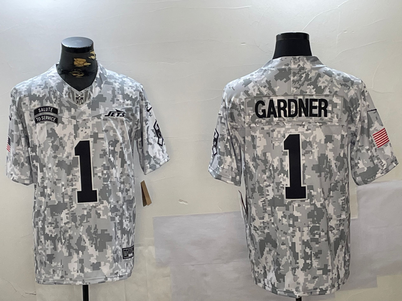 Men's New York Jets #1 Sauce Gardner Arctic Camo 2024 FUSE Salute to Service Limited Stitched Jersey