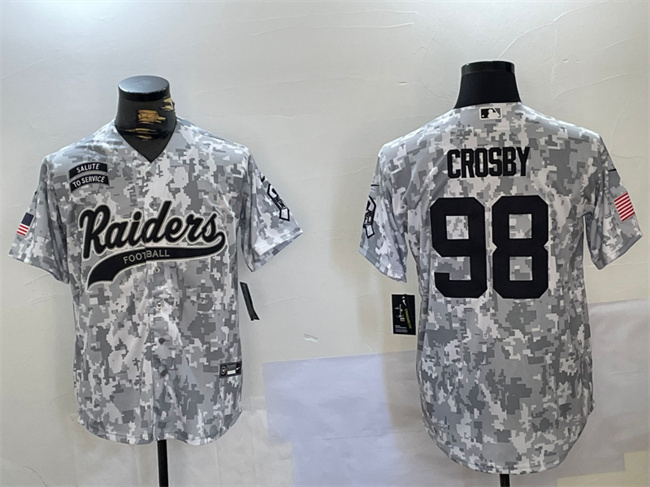 Men's Las Vegas Raiders #98 Maxx Crosby 2024 Arctic Camo Salute To Service Stitched Baseball Jersey