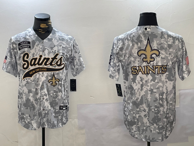 Men's New Orleans Saints Team Big Logo 2024 Arctic Camo Salute To Service Stitched Baseball Jersey