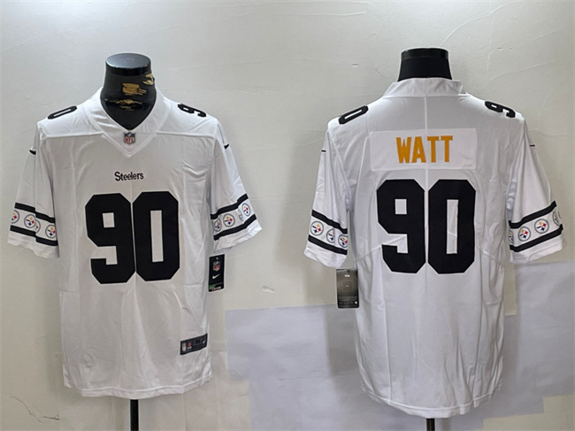 Men's Pittsburgh Steelers #90 T.J. Watt White 2019 Team Logo Cool Edition Stitched Jersey