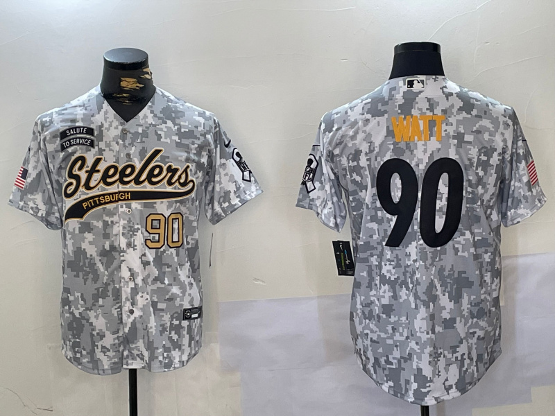 Men's Pittsburgh Steelers #90 T.J. Watt 2024 Arctic Camo Salute To Service Stitched Baseball Jerseys