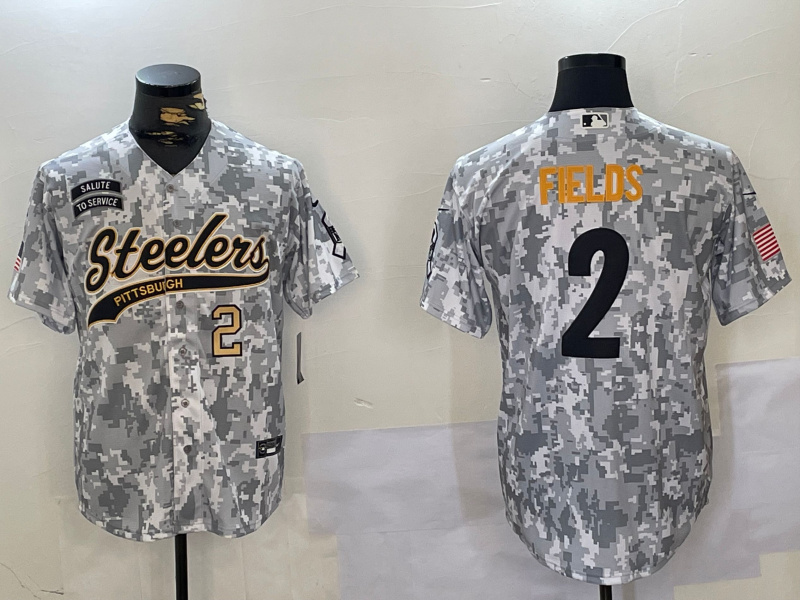 Men's Pittsburgh Steelers #2 Justin Fields 2024 Arctic Camo Salute To Service Stitched Baseball Jerseys