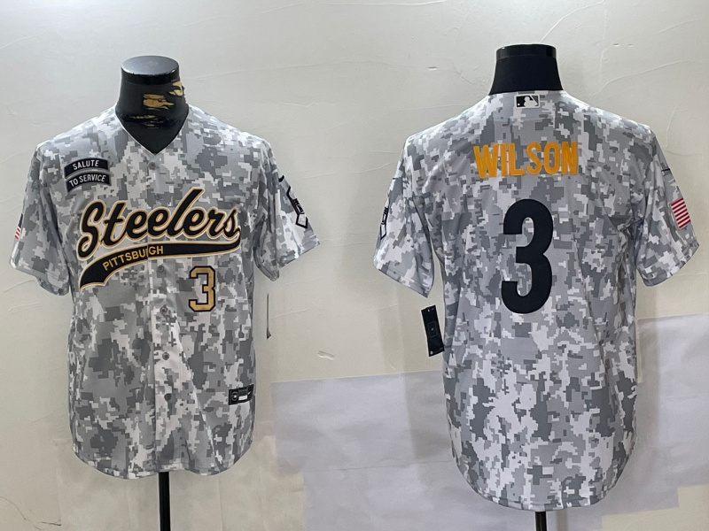 Men's Pittsburgh Steelers #3 Russell Wilson 2024 Arctic Camo Salute To Service Stitched Baseball Jerseys