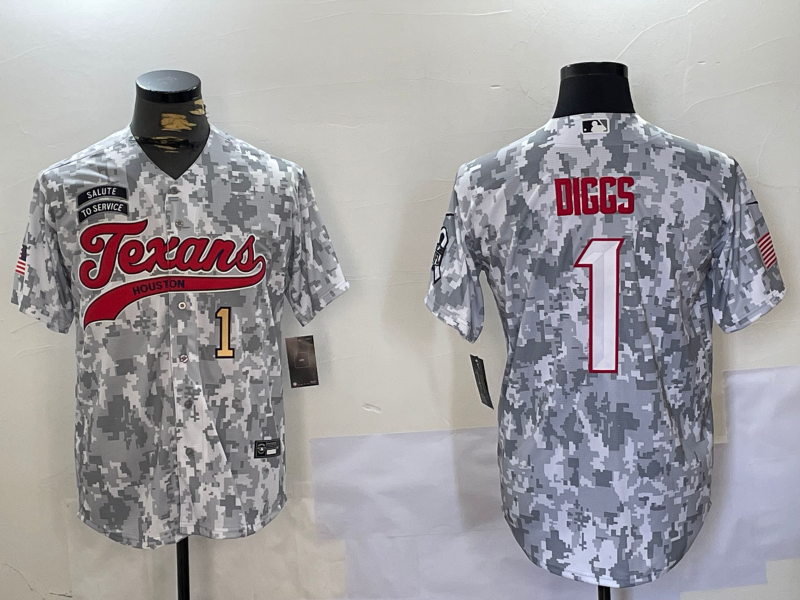 Men's Houston Texans #1 Stefon Diggs Arctic Camo 2024 Salute to Service Stitched Baseball Jerseys