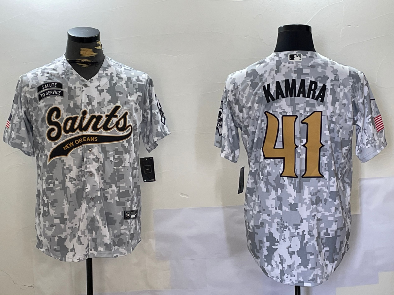 Men's New Orleans Saints #41 Alvin Kamara Arctic Camo 2024 Salute to Service Stitched Baseball Jersey