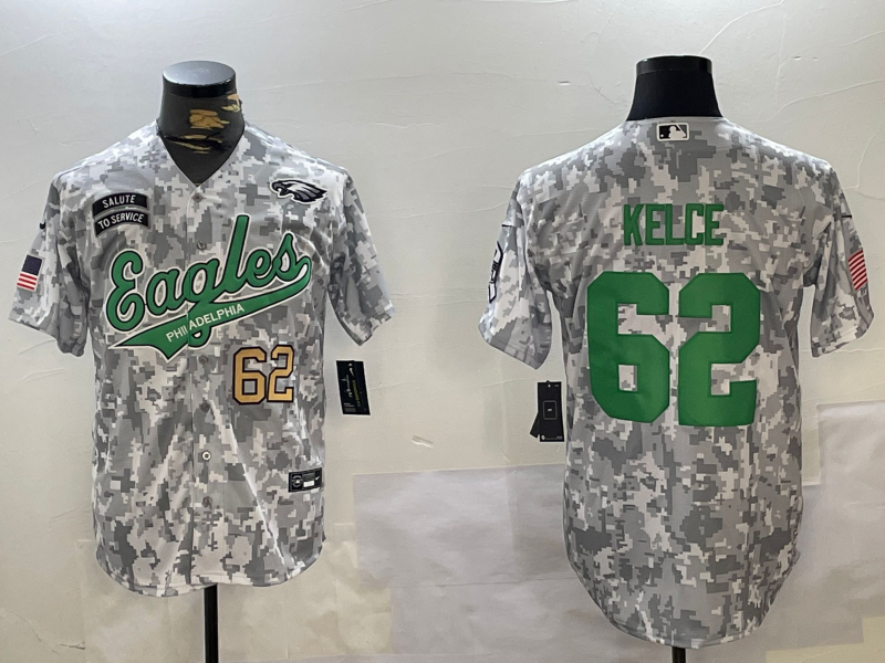 Men's Philadelphia Eagles #62 Jason Kelce Arctic Camo 2024 Salute to Service Stitched Baseball Jerseys