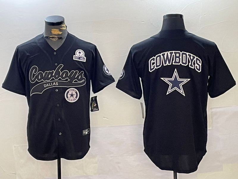 Men's Dallas Cowboys Team Big Logo Black With Patch Cool Base Stitched Baseball Jersey