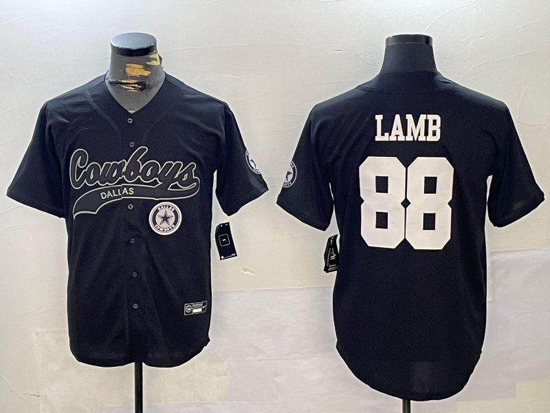 Men's Dallas Cowboys #88 CeeDee Lamb Black With Patch Cool Base Stitched Baseball Jersey